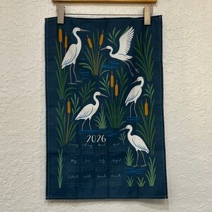 Spoonflower 2026 Heron Calendar Tea Towel Linen Cotton Wall Hanging